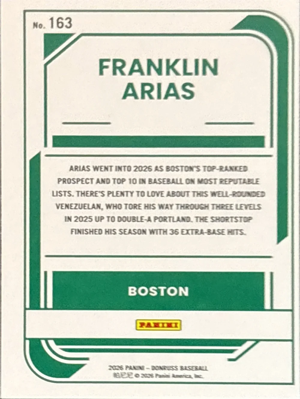 Panini Donruss Franklin Arias Rated Prospect Baseball Card